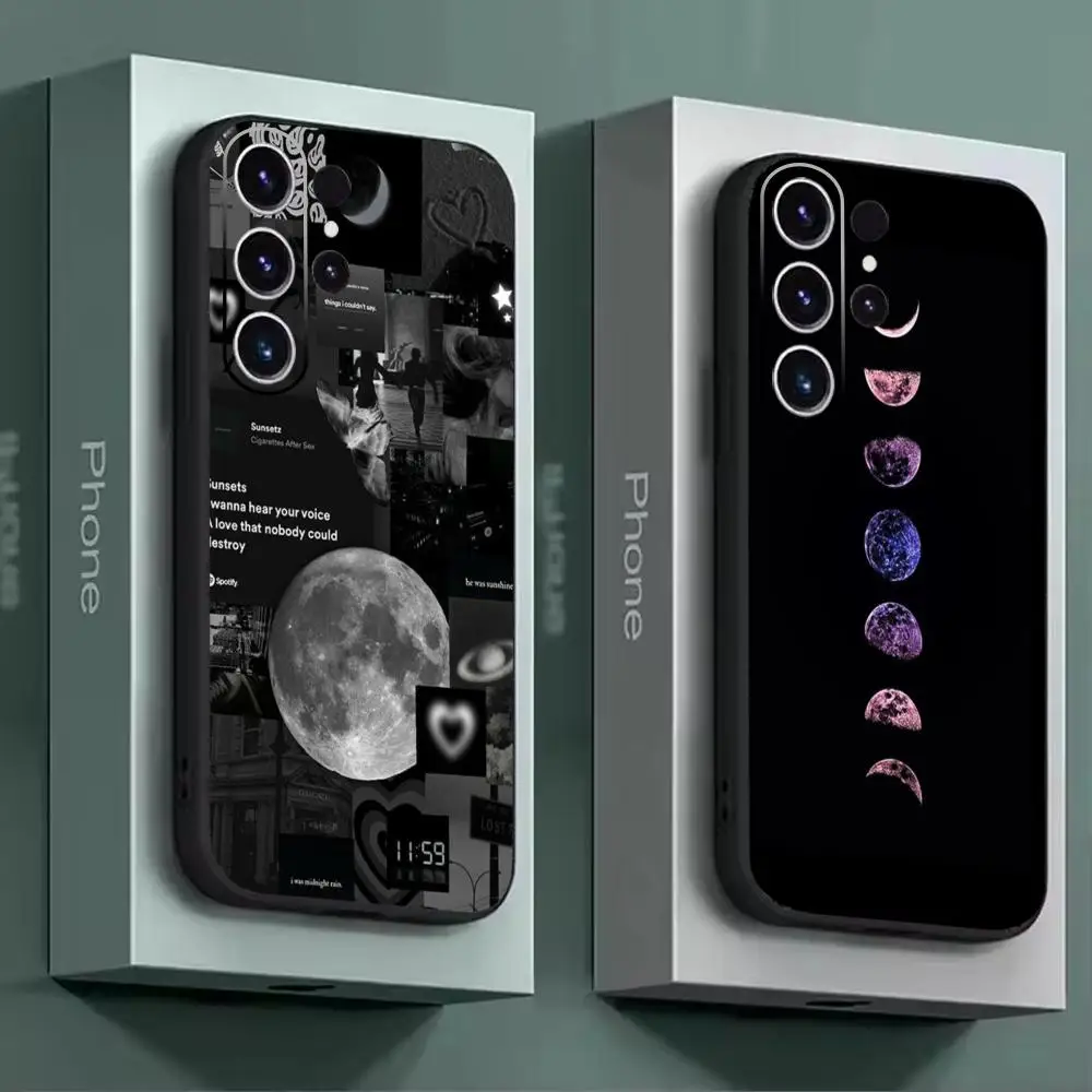 Фото Чехол для телефона с крутым лунным дизайном для Samsung Galaxy S26 S25 S24 S23 S22 S21 Plus Ultra Fold, мягкий, черный. №2