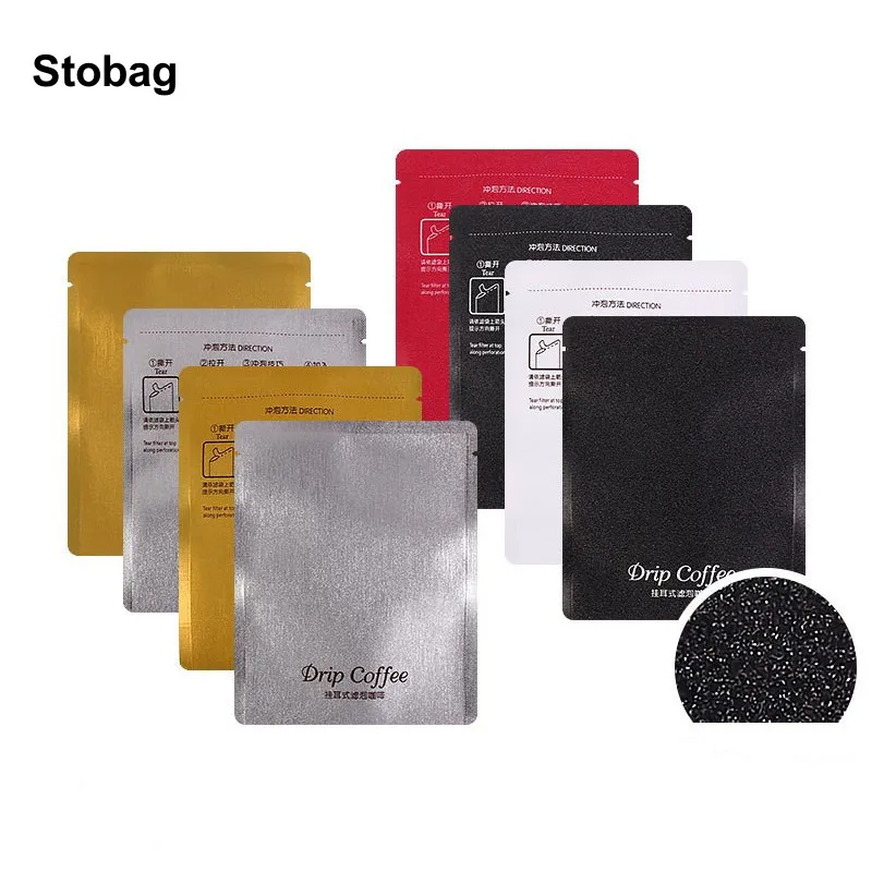 

StoBag 100pcs Coffee Packaging Bag Hanging Ear Aluminum Film Small Colorful Pocket Sealed for Beans Tea Powder Storage Pouches
