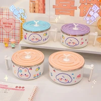 cute ramen bowl with lid stainless steel cute large instant noodles fruit salad rice soup bowl kitchen tableware 10001300ml