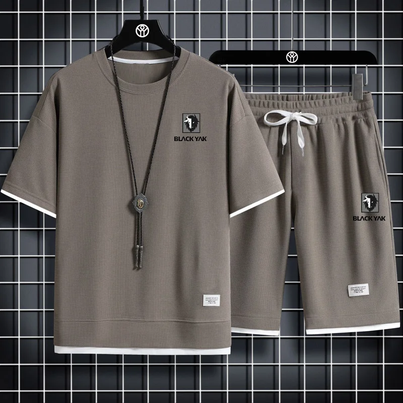 blackyak 2023 men's two-piece sportswear short-sleeved casual T-shirt and drawstring shorts quick-drying summer breathable men's