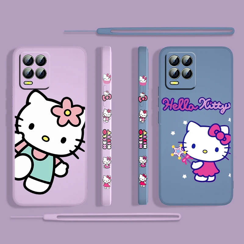 

HelloKitty Anime Cartoon For OPPO Realme 50i 50A 9i 8i 6 Pro Find X3 Lite NEO GT Master A9 A5 Liquid Left Rope Phone Case Cover