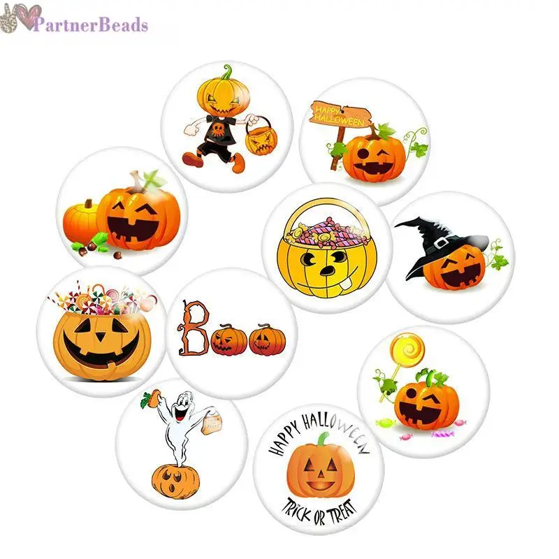 

Orange Halloween pumpkin Round Photo Glass Cabochon Demo Flat Back Making Findings 20mm Snap Button N1371