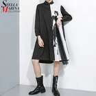 Новое весеннее прямое черно-белое платье-рубашка с принтом размера плюс, прямое Повседневное платье средней длины в японском стиле, Robe Femme aq765075