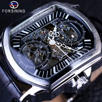forsining mens mechanical watch luxury skeleton irregular rectangular dial design pu leather strap versatile fashion gift clock