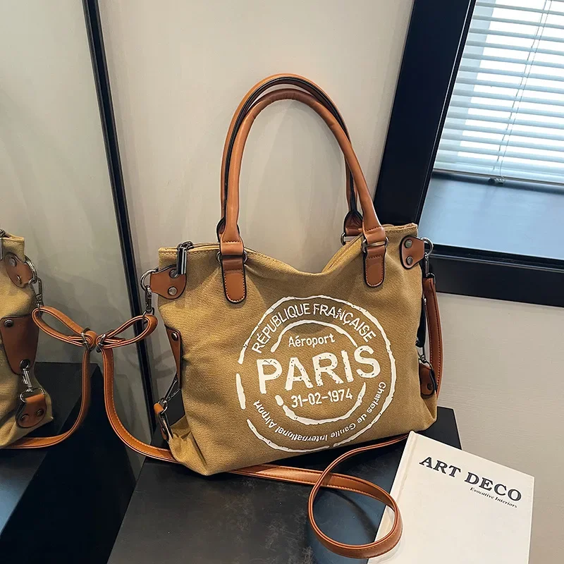 1 шт. большая холщовая сумка в стиле ретро - регулируемый модный плечевой ремень с