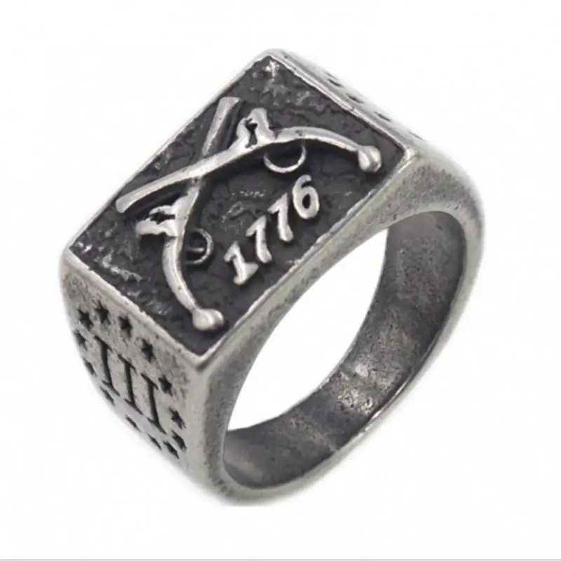 

Vintage 1776 Independence Day Ring Cowboy Men Double Guns Punk Gothic Mens Biker Jewelry Titanium Steel Ring