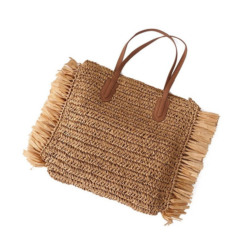 

Bohemian Tassel Straw Women Shoulder Bags Casual Wicker Woven Handbags Summer Beach Rattan Bags Lady Tote Purses