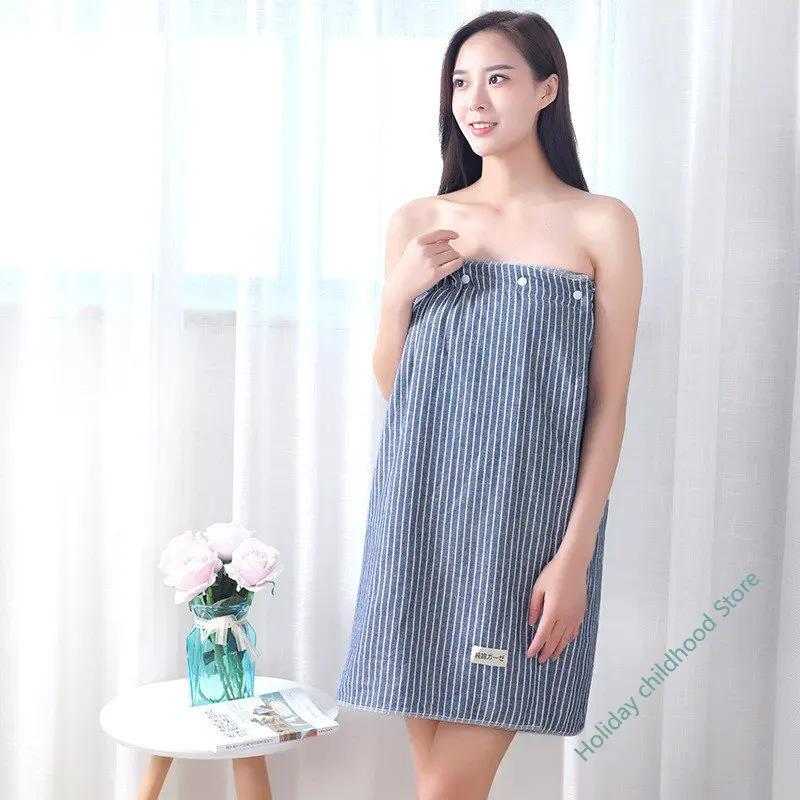 

Absorbent Cotton Bath Towel Skirt Wrap with Button Home Bath Dress Shower Sauna Spa Body Robe Swimming Pool Beach Towel 140x70cm
