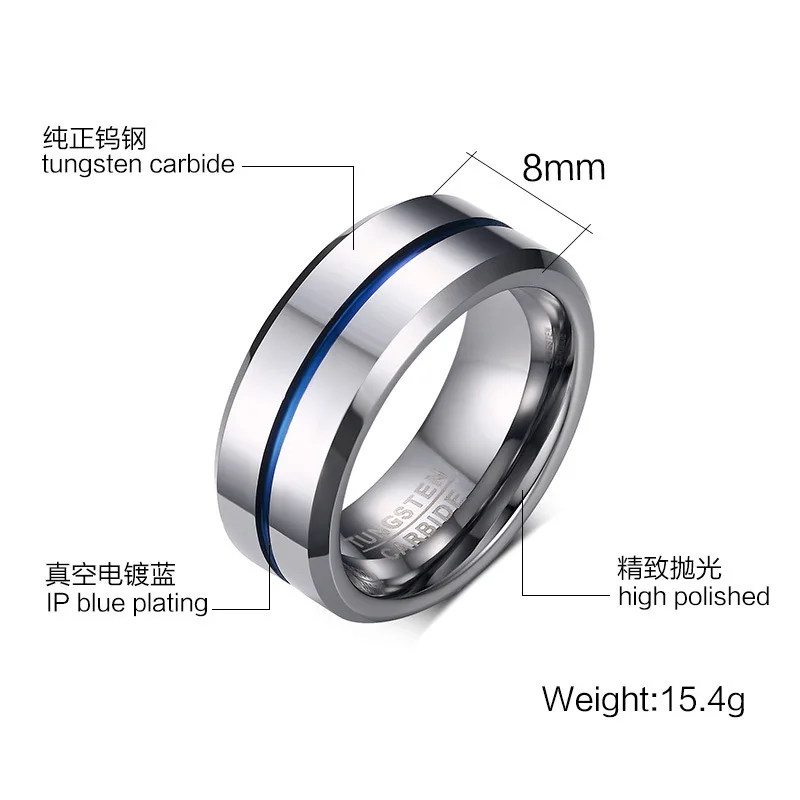 

Fashion Vacuum Electroplating Tungsten Steel Ring Men's Personality All-match Tungsten Steel Ring Does Not Fade
