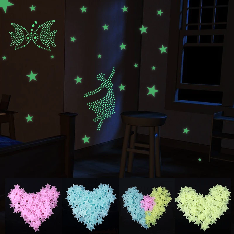 

100pcs Colorful Fluorescent Luminous Wall Stickers Toys 3D Stars Glow In The Dark Sticker Decals For Kids Baby Rooms Decoration