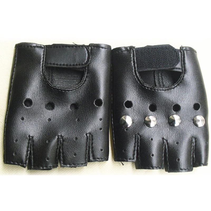 

PU Leather Half-Finger Gloves Black Performance Party Fingerless Mittens Children's Performance Gloves New