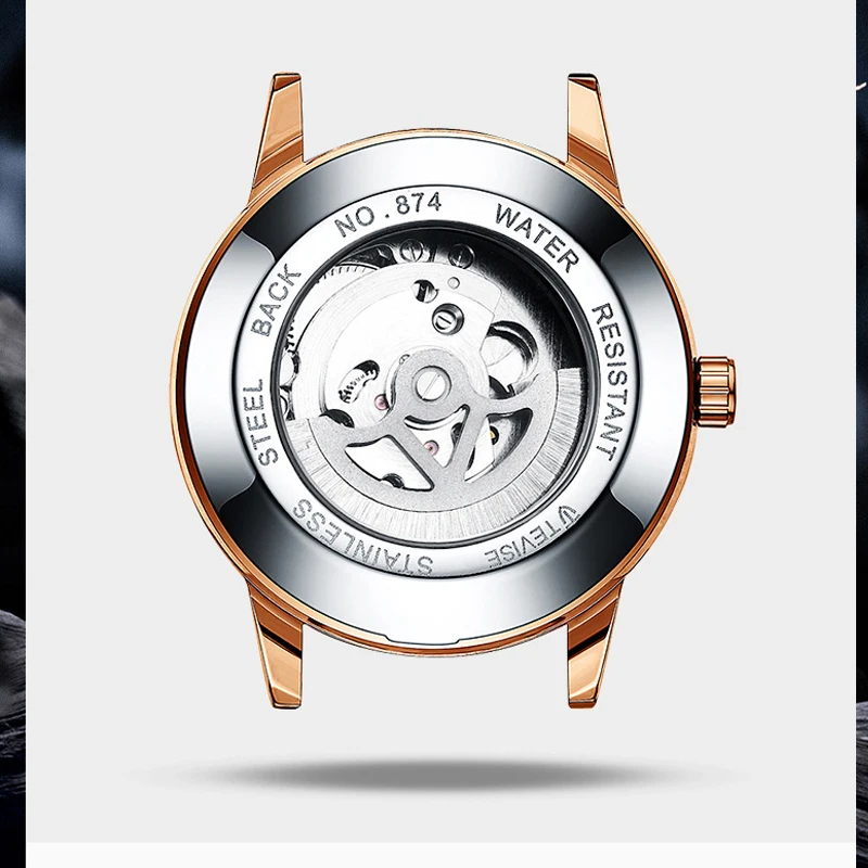 Механические часы с скелетом Луны и фазой для мужчин автоматические мужские