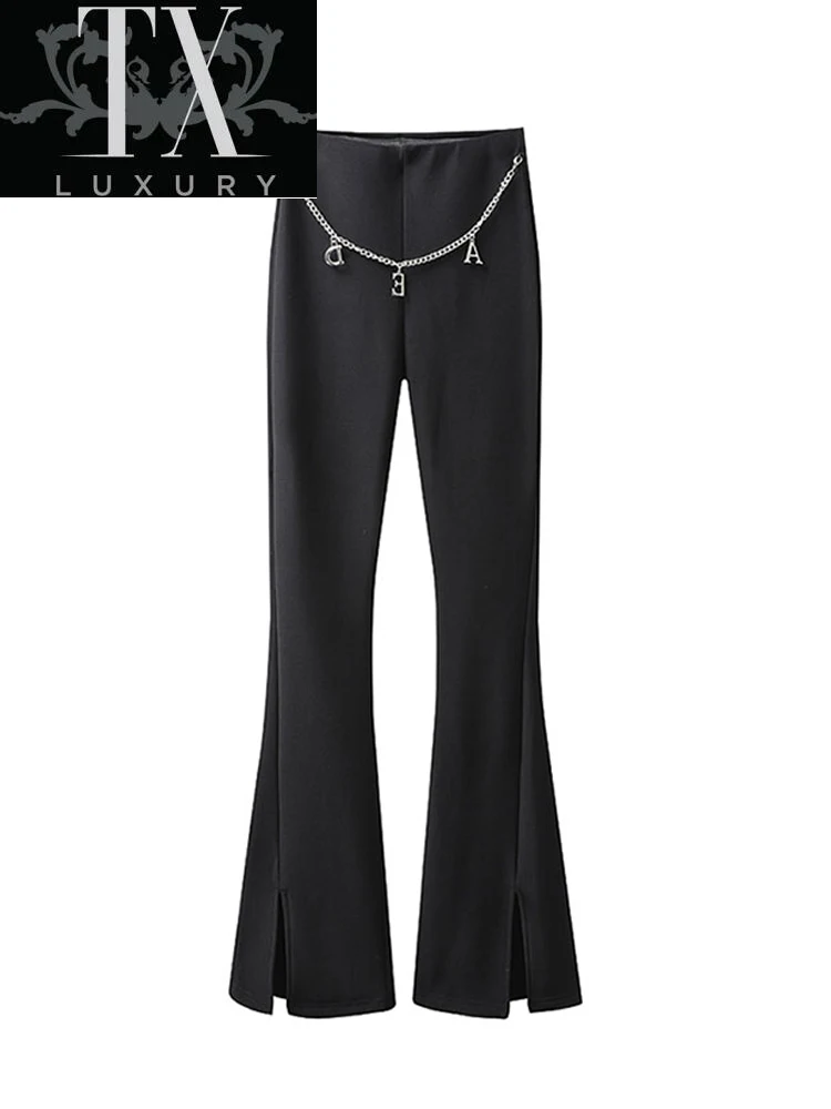 

Women High Waist Flared Trousers Y2k Gothic Black Slim Korean Fashion Office Lady Harajuku Wide Leg Split Long Pants Spring New