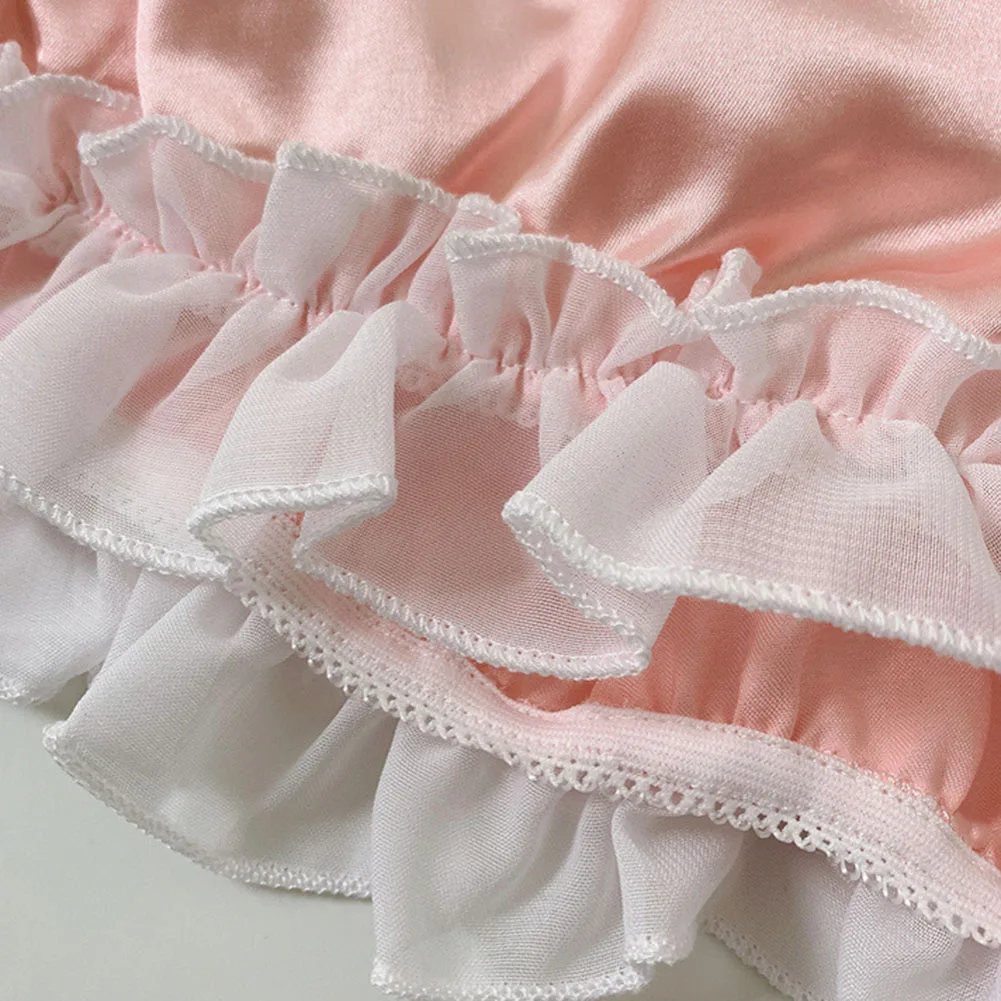 Мужские трусы-сисси атласные трусы с рюшами и многоуровневой юбкой масляные