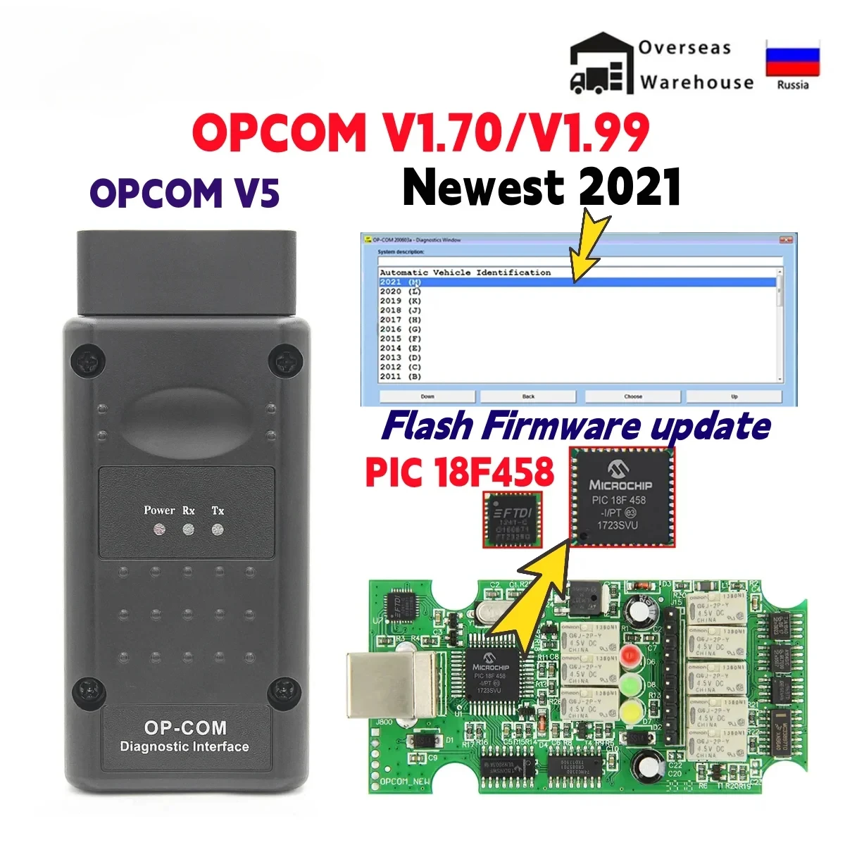 Фото OPCOM V5 2021, обновление прошивки для Opel OP COM 1.70, автомобильный диагностический кабель для Opel OP-COM PIC18F458 CAN BUS OBD2, автоинструменты №1