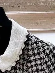 

Women Peter Pan Collar Houndstooth Single Breasted Dress