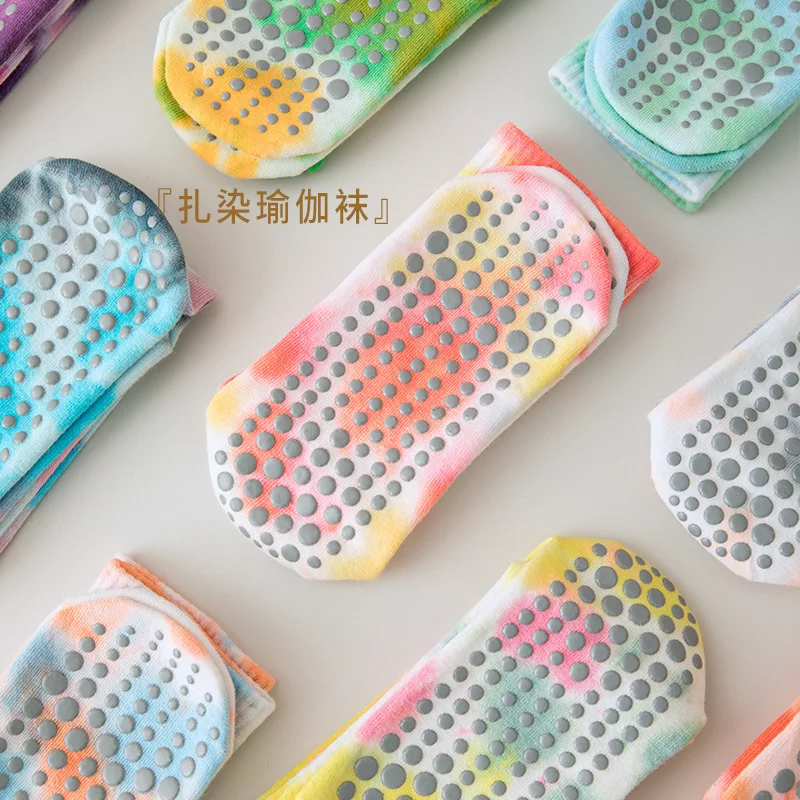 5pairs Socks Women Pilates Sports Tie-Dye Yoga Socks Colorful Fashion Yoga Glue Dispensing Non-Slip Cotton Socks