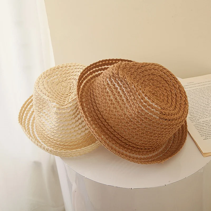

Children's Straw Hat Summer Solid Foldable Beach Sun Hats Weave Breathable Baby Cap Boys Panama Hat Accessories