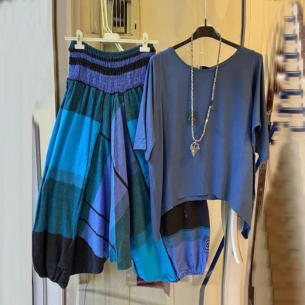 

Футболка и брюки женские с круглым вырезом, повседневная одежда, Супермягкие штаны с широкими штанинами, с круглым вырезом, 1 комплект