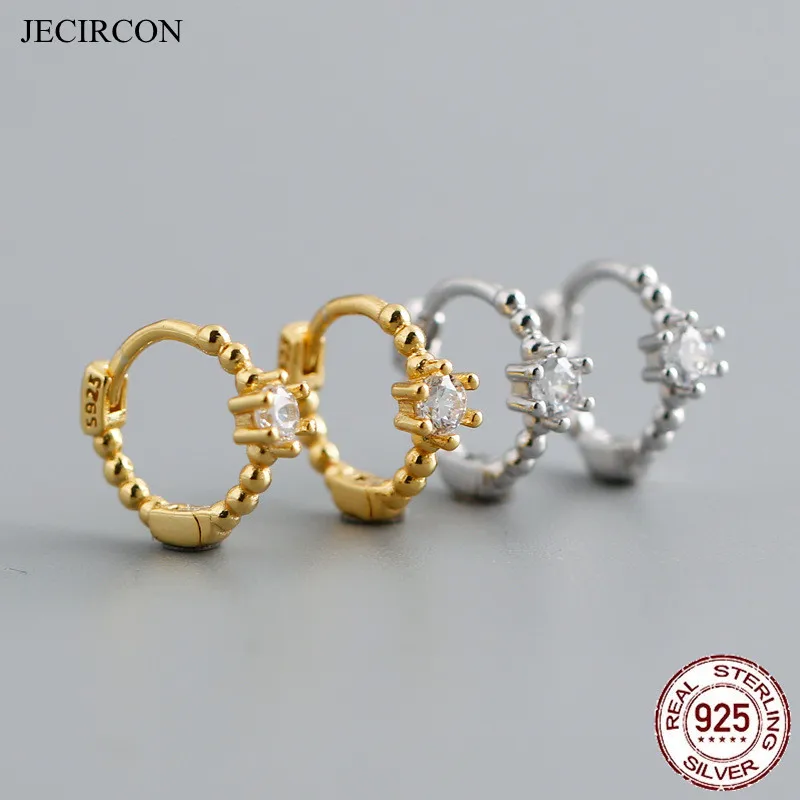 

Маленькие серьги-кольца JECIRCON из стерлингового серебра 925 пробы для девочек, простые серьги с одним цирконием 7 мм, модные ювелирные украшени...