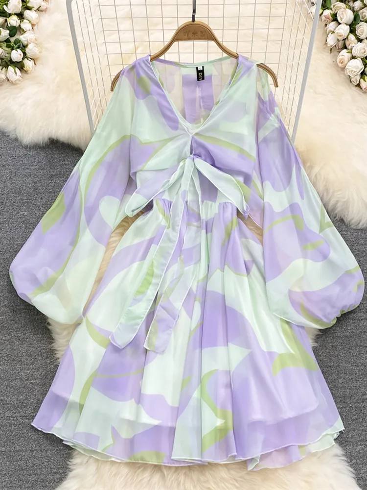 

Женское шифоновое пляжное платье с открытыми плечами и рукавами-фонариками