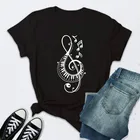 Женская футболка 2022, черная футболка с принтом музыкальных нот, женская летняя повседневная футболка с коротким рукавом и круглым вырезом, топы, топы для женщин
