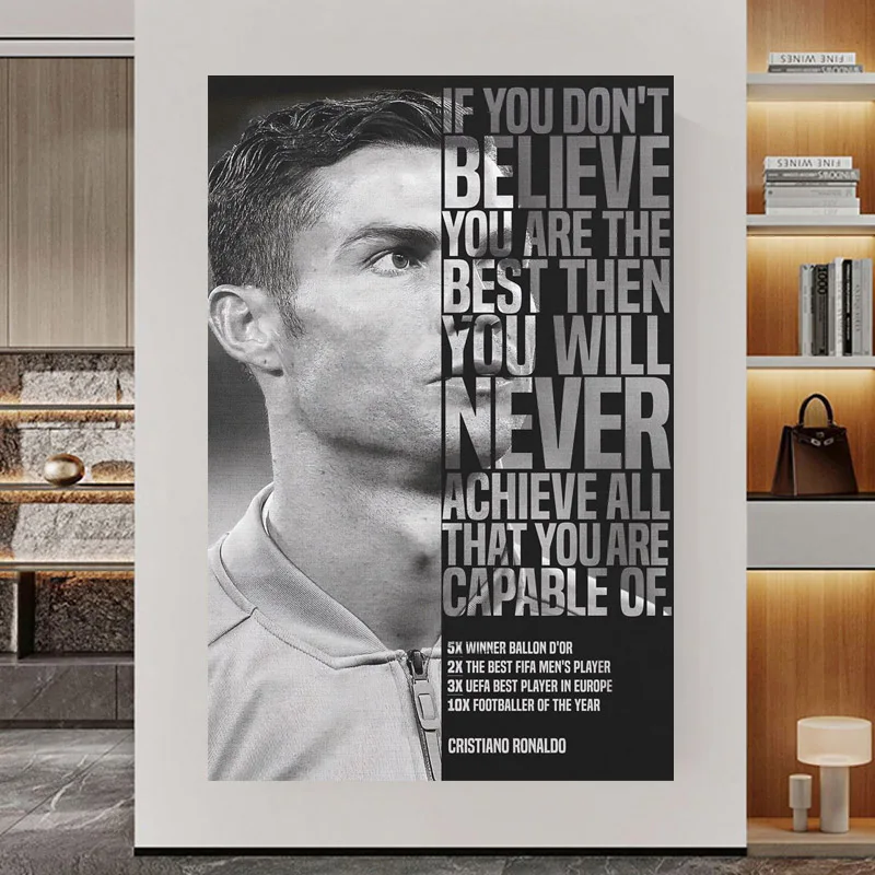 

Famous Soccer Star Ronaldo Motivating Quote Poster Print Canvas Painting Wall Art Pictures Portrait Football Sport Living Room