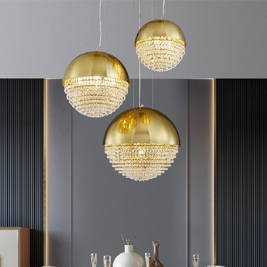 

Crystal LED Pendant lights Modern Ball Pendant lamps for living room dining hotel hall hanging decoration Stainless steel Golden