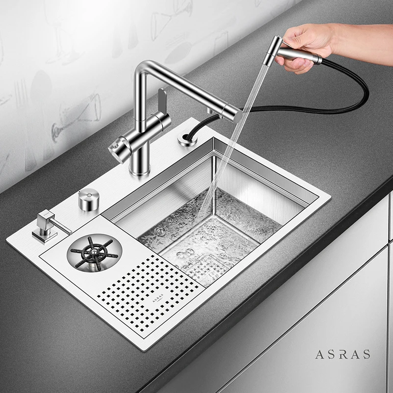 

ASRAS 5540X Semi Hidden 304 Stainless Steel Kitchen Sink With Cup Washing Device