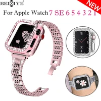 stainless steel metal strap for apple watch band 7 6 44mm 40mm 45mm 42mm diamond case women bracelet for iwatch series se 5 3 2