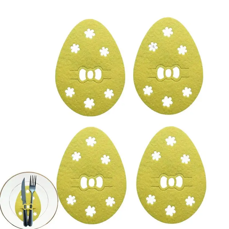 Easter Tableware Holders 4pcs Egg Cutlery Pouch Utensil Holders Easter Decorative Organizer Utensil Napkin Holders Bag For