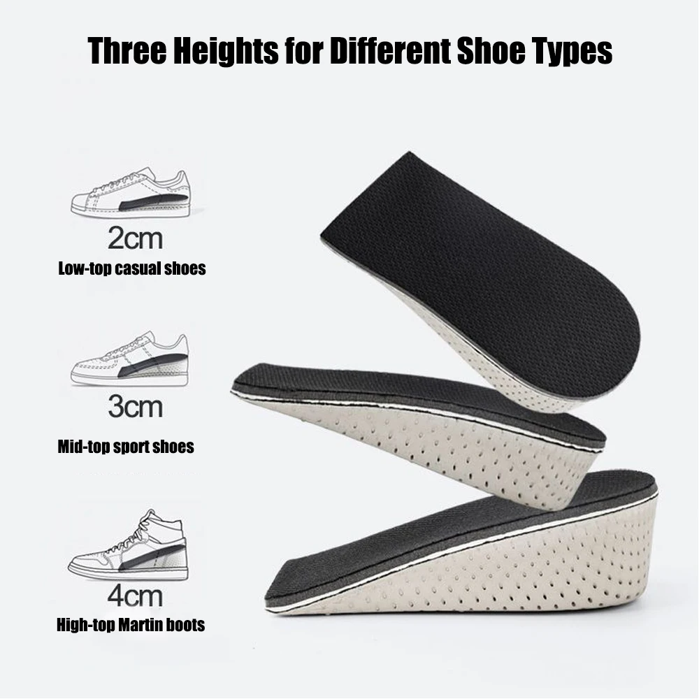 EVA Memory Foam Height Increase Insoles for Men Women Elevator Shoes Heel Lift Inserts Comfort Breathable Heightening Shoe Pads