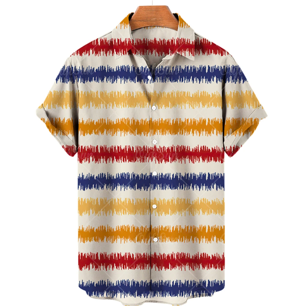 

2022 Hot Sale New Hawaiian Men's Shirts Vintage Striped 3d Printed Shirts for Men Fashion Loose Oversized Tshirt Lightweight Top