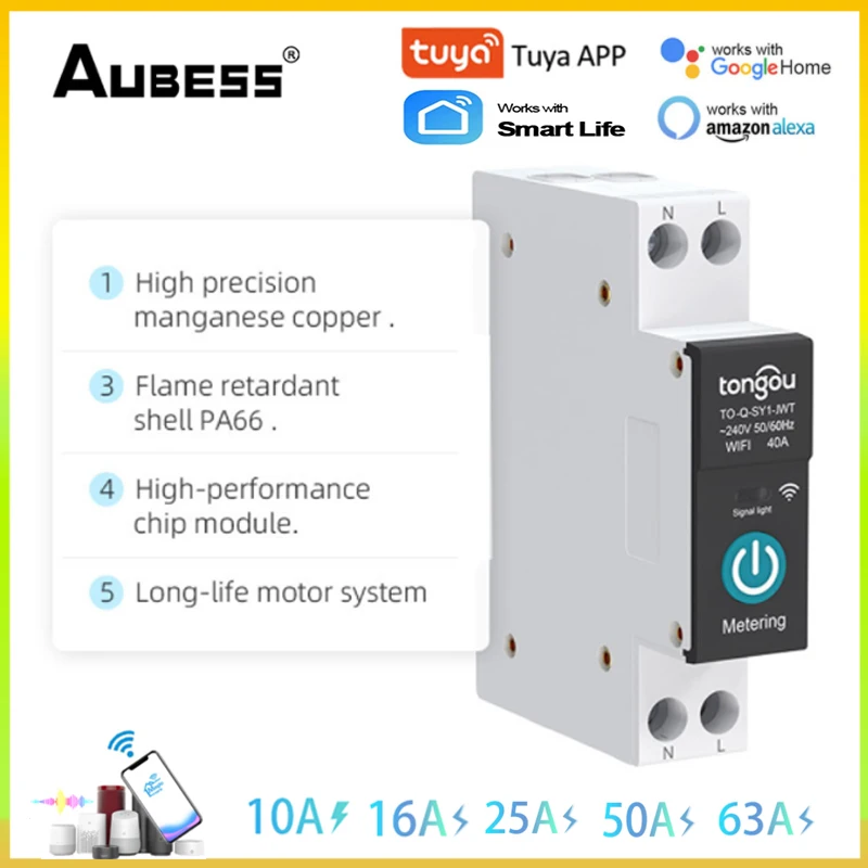 

Умный автоматический выключатель Tuya с Wi-Fi, 1P, 63 А