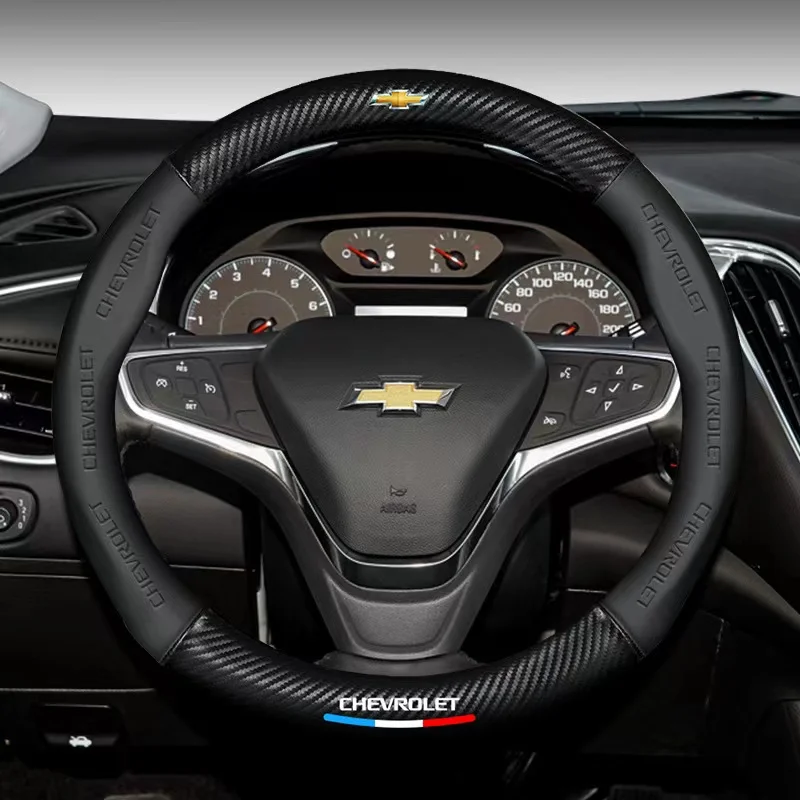 

Car 3D Embossed Logo Carbon Fiber Steering Wheel Cover For Chevrolet Malibu Cruze Explorer Sail Trailblazer Orlando Volando XL