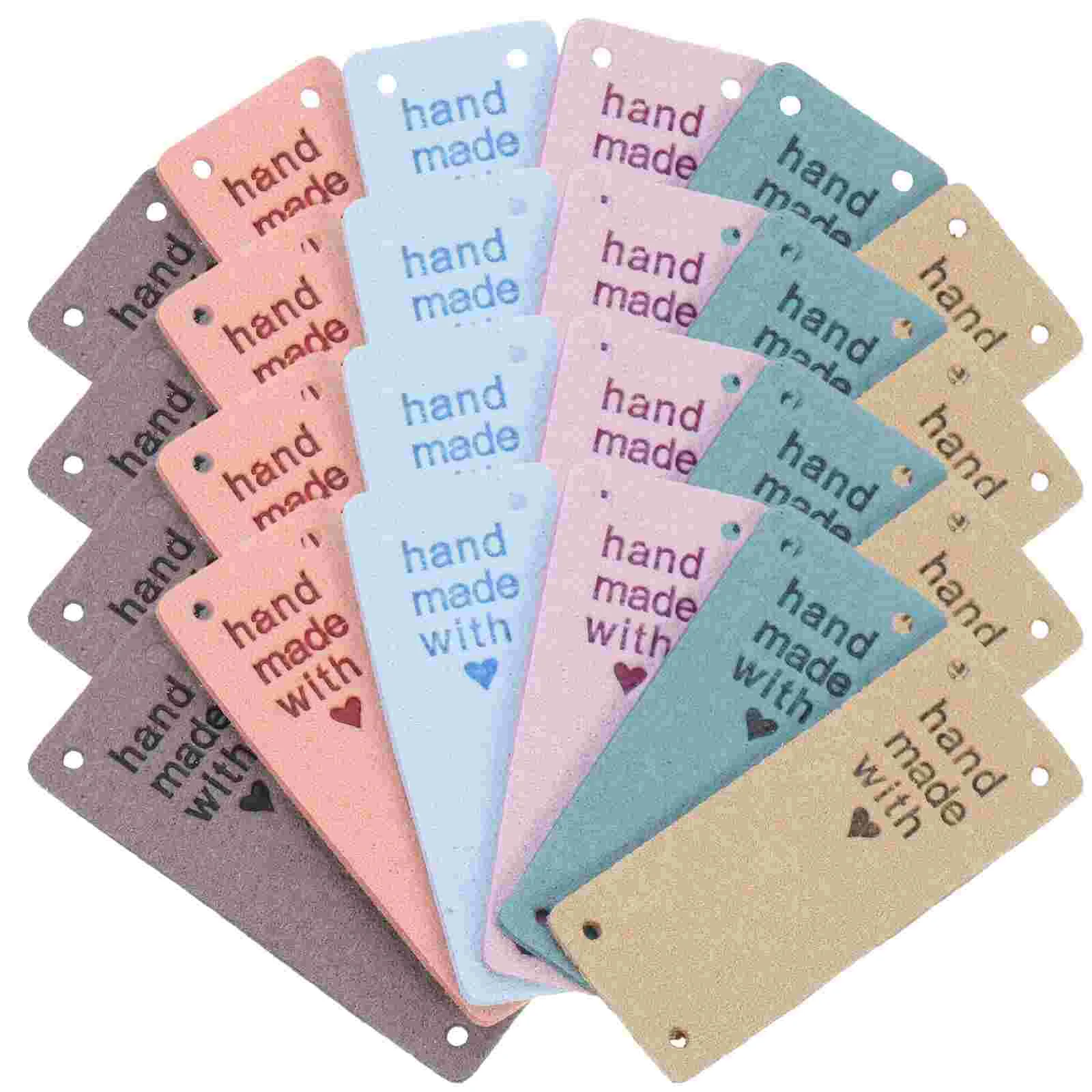 

30pcs Handmade Tag Label Microfiber Tag Clothing Hand Made Embossed Tag with Holes Sew on Labels Crochet Knitting