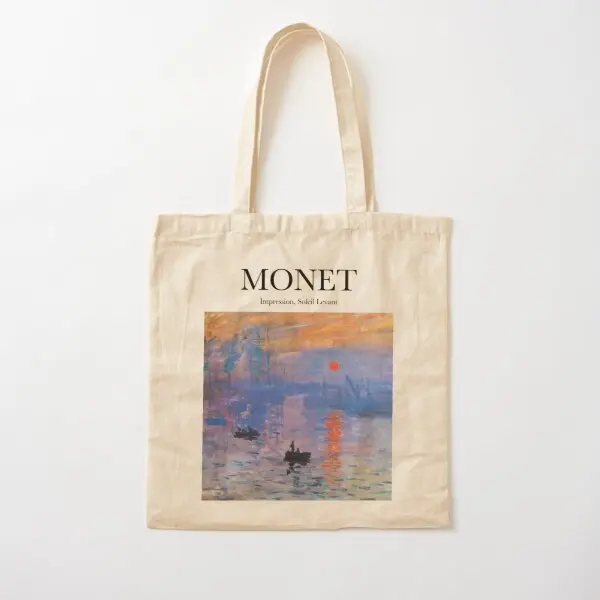 

Monet Impression Soleil Levant Cotton Canvas Bag Casual Reusable Women Grocery Foldable Tote Printed Shoulder Bag Handbag