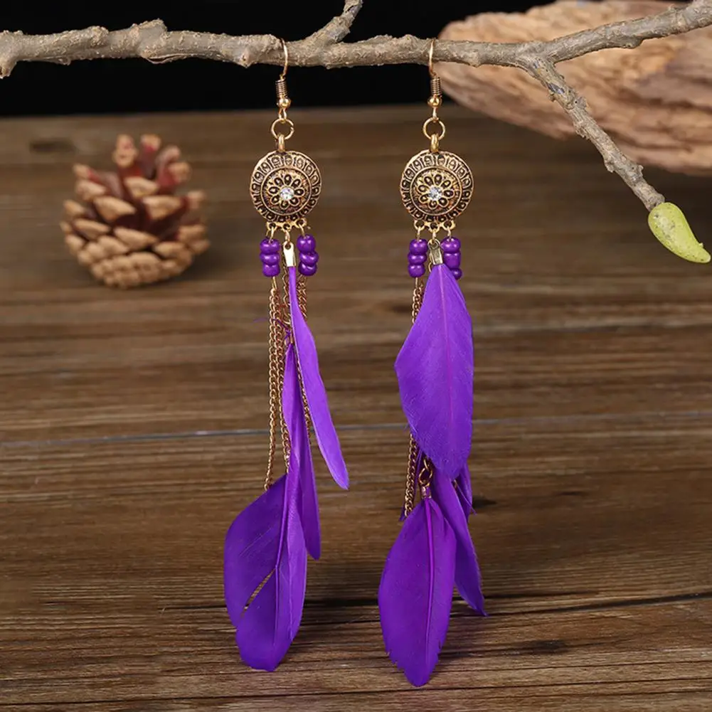 

Pendant Earrings All-match Geometric Ladies Retro Feather Chain Tassel Dangle Earrings Hook Earrings Drop Earrings 1 Pair