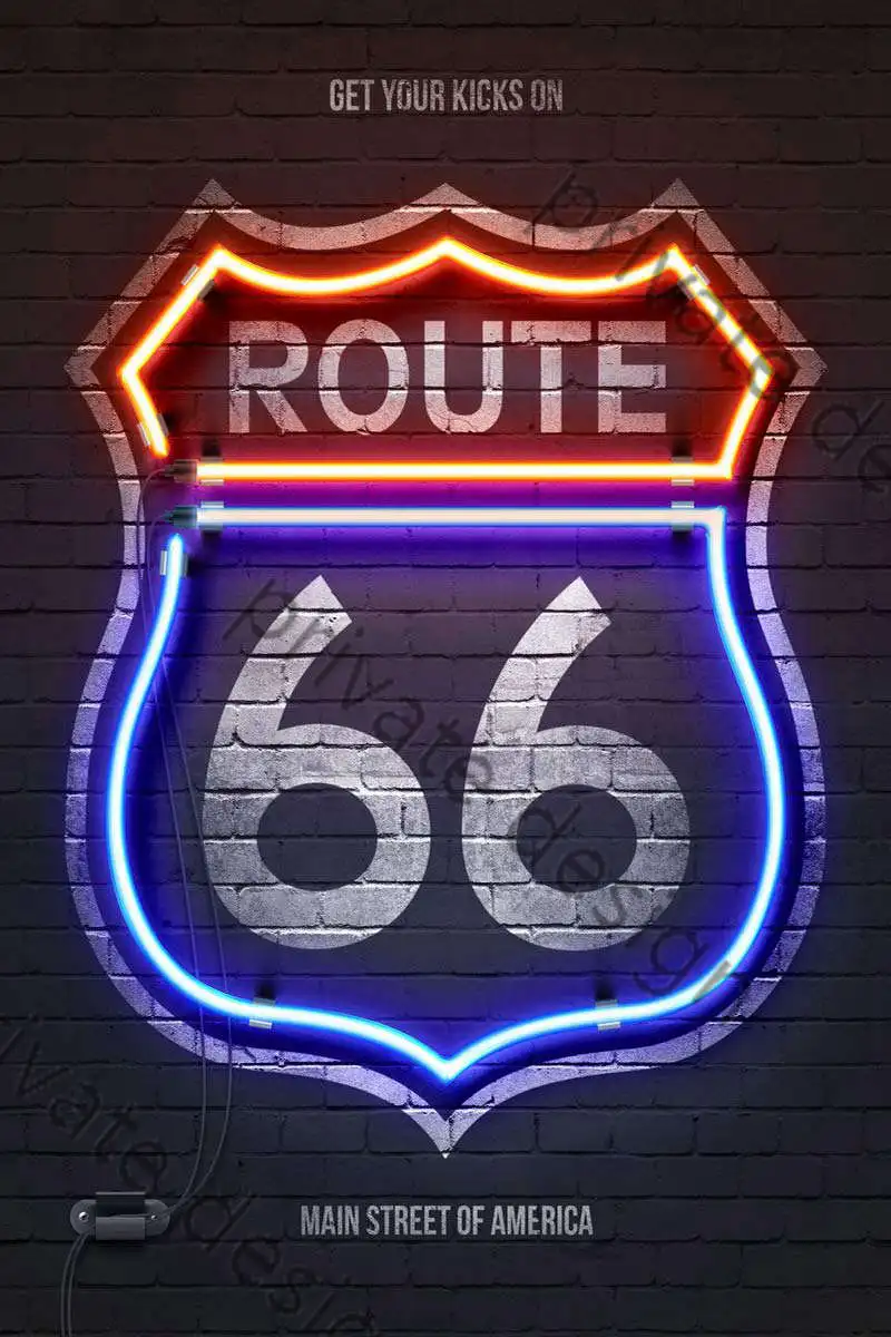 

Неоновая вывеска Route 66, жестяные таблички, Настенный декор, украшение для комнаты, Ретро винтажный металлический знак для художественного к...