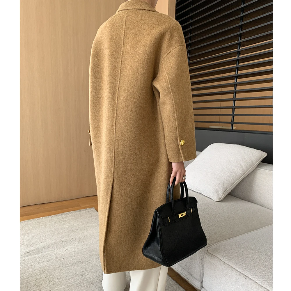 Женское длинное кашемировое пальто дизайнерское шерстяное с отложным