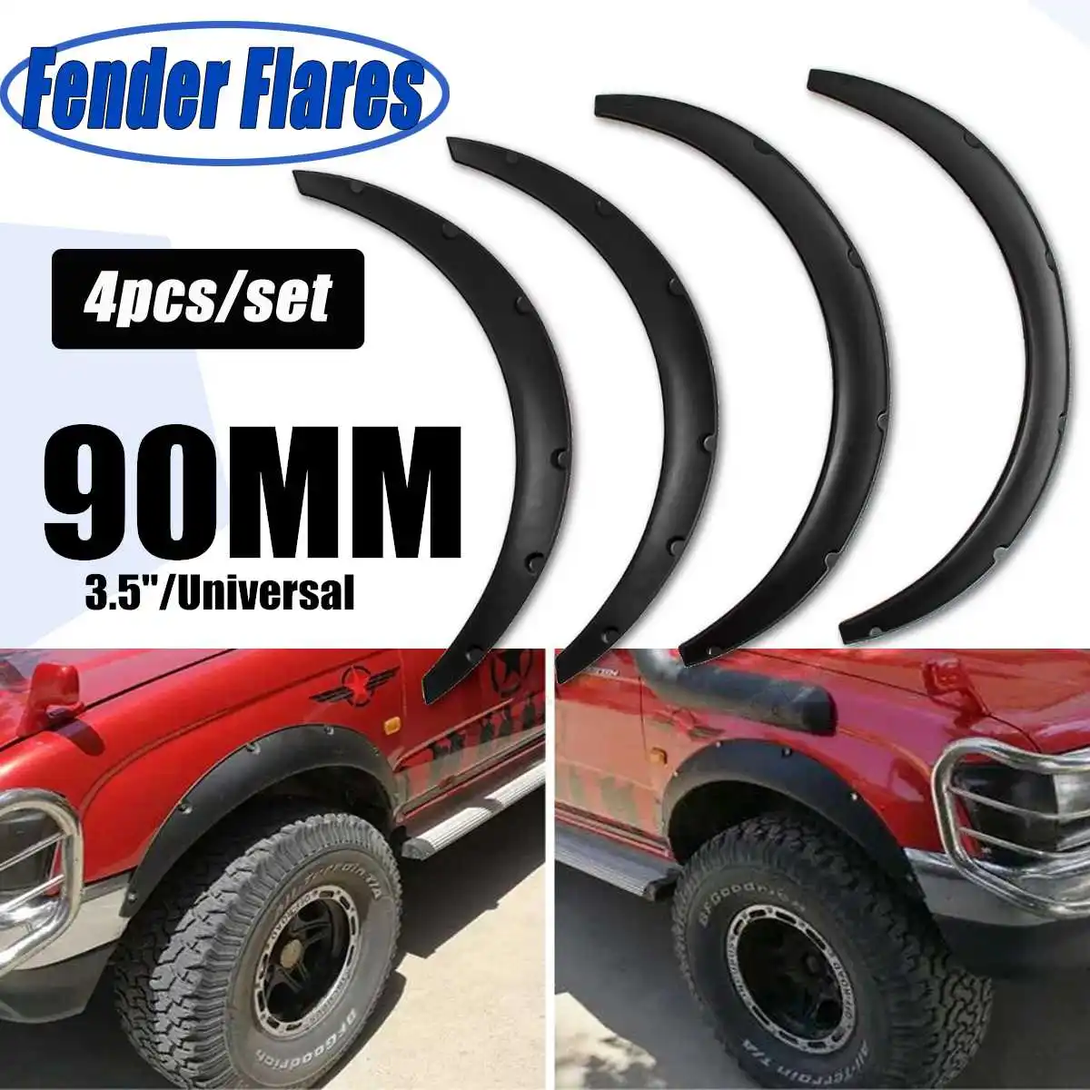 

90mm Universal SUV Car Fenders Kit Flares Wheel Arch Trim Strip Eyebrow Protector Cover Automobiles Replacement Parts Black