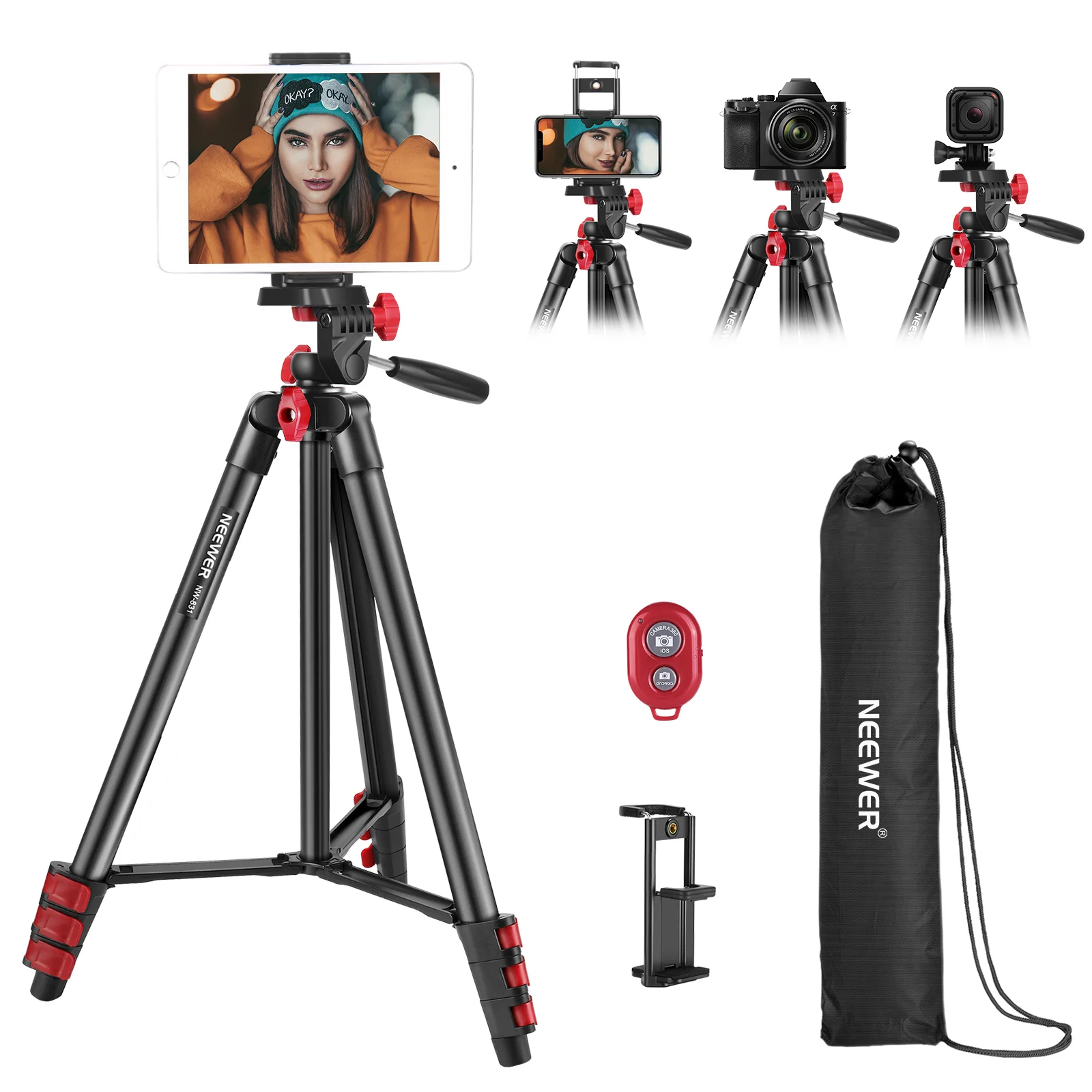 

Neewer Phone Tripod Tablet Tripod Stand, Travel Tripod Stand With Remote, 2-in-1 Phone/Tablet Holder For Tablet/Smartphone/GoPro