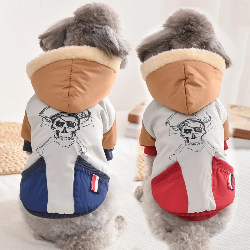 Fur Hat Pug Clothes Medium Dog Costumes Red Blue Down Suit Jacket For Puppies Small Animal Cat Pet Male Sweatshirt Accessories