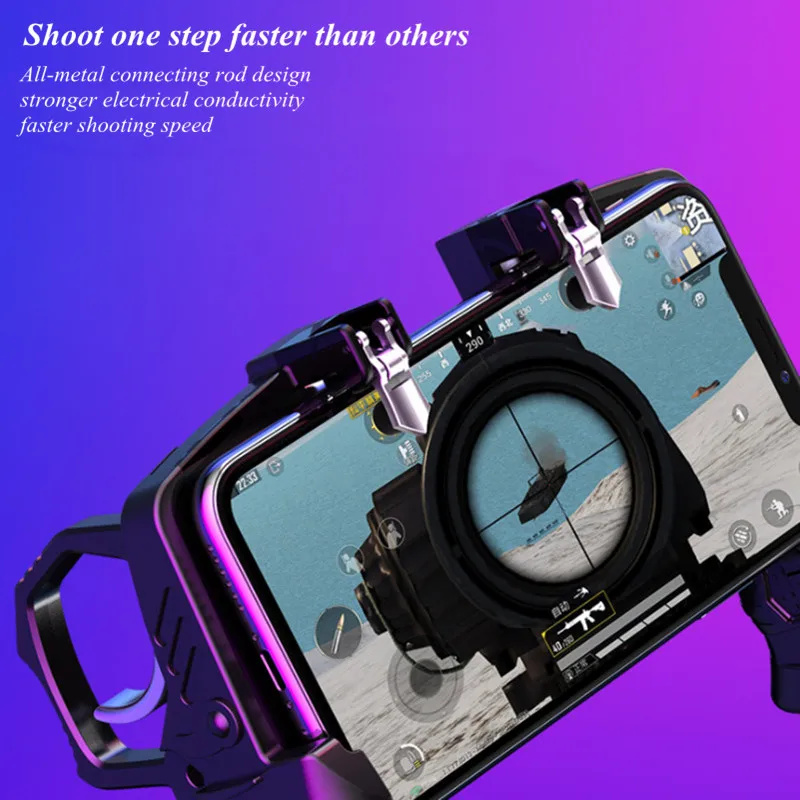 k21 mobile phone 6 finger game handle fr pubg gaming joystick gamepad shooter trigger free fire abs alloy button for android ios free global shipping