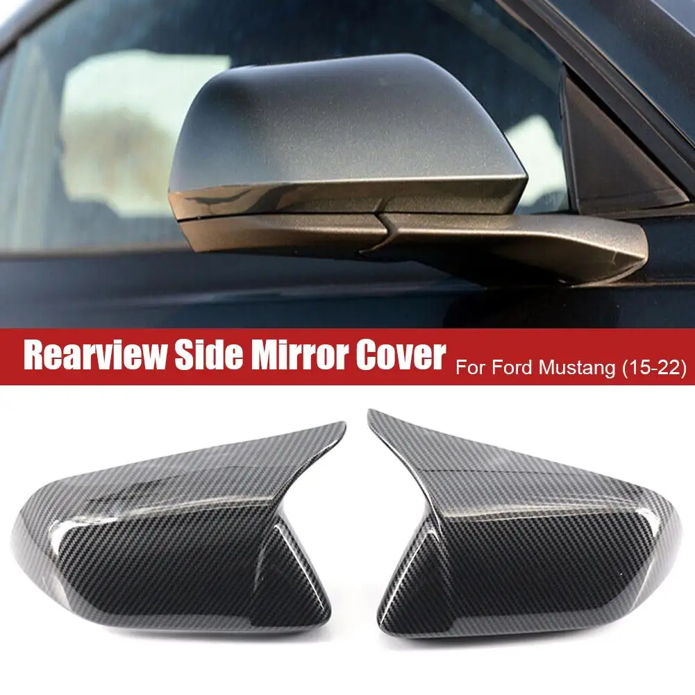 

1 Pair Rearview Side Mirror Cover Caps Carbon Fiber Pattern/Black Exterior Mirror Housing for Ford Mustang 15-22 Modified Parts