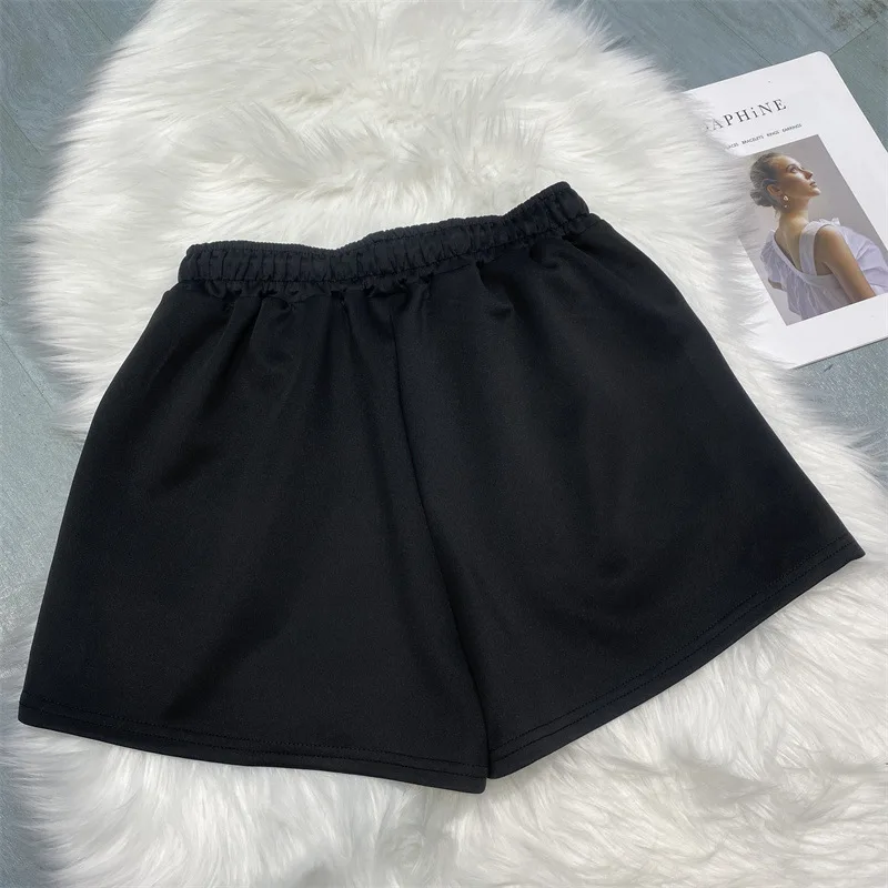 Blingbling Letter Cartoon Hot Drill Women Shorts New Spring All-match Elastic Waist Wide Leg Short Pants Streetwear