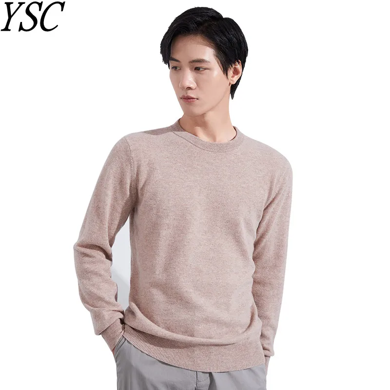 

YSC 2022 winter Classic style Men Knitted 100% pure wool Sweater Round collar Loose style Soft warmth Anti-pilling Pullover