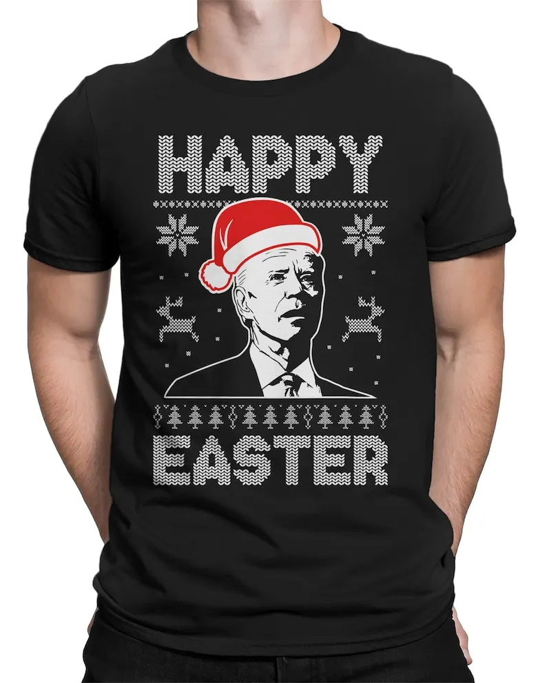 

Черные футболки для мужчин, забавные, страшные, забавные, спутанные Джо, биден, уродливые, рождественские, счастливые праздники, смешные, пол...