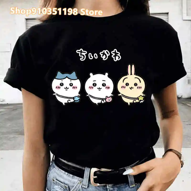

Kawaii Мультфильм Chiikawa футболка для женщин Harajuku смешная графическая футболка Женские Японские Аниме футболки рубашки корейский стиль Топы