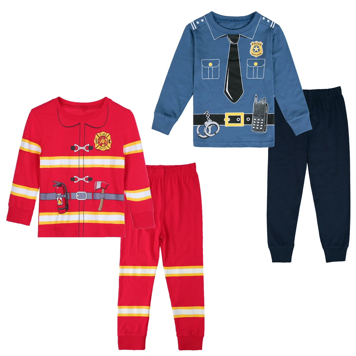 Enlarge Baby Kids Pajamas Sets Boys Cosplay Policeman Sleepwear Suit Pilot Long Sleeve Pijamas Tops Pants 2pcs Children Fireman Clothing